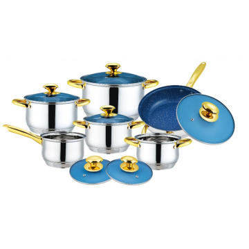 12pcs Cookware Set with Blue Glass Stainless Steel